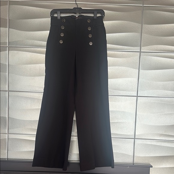 Elevenses Pants - elevenses Black High-Rise Wide-Leg Sailor Pants with Button Detail.